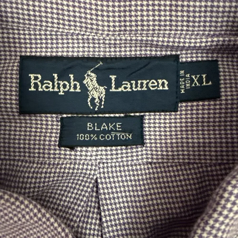Ralph Lauren Blake Shirt Mens XL Purple Micro Houndstooth Button Down Cotton